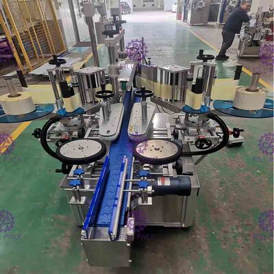 Sepenuhnya otomatis Stainless Steel 304 Flat Bottle Labeling Machine Dengan 2 Side Adhesive