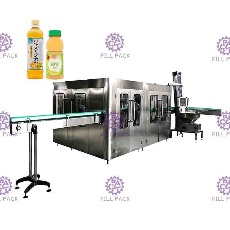Mesin Pengisian Jus Otomatis 4 In 1 Botol PET Monoblock Pulp Fruit Granule