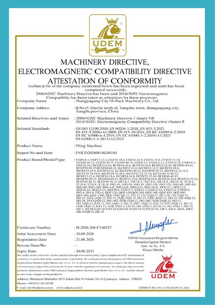 Cina Zhangjiagang City FILL-PACK Machinery Co., Ltd Sertifikasi