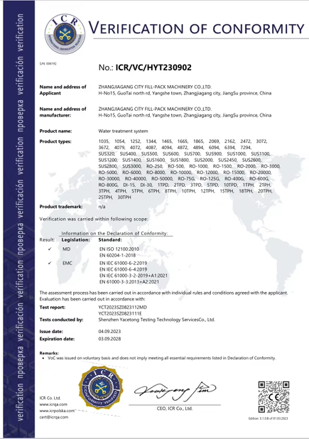 Cina Zhangjiagang City FILL-PACK Machinery Co., Ltd Sertifikasi